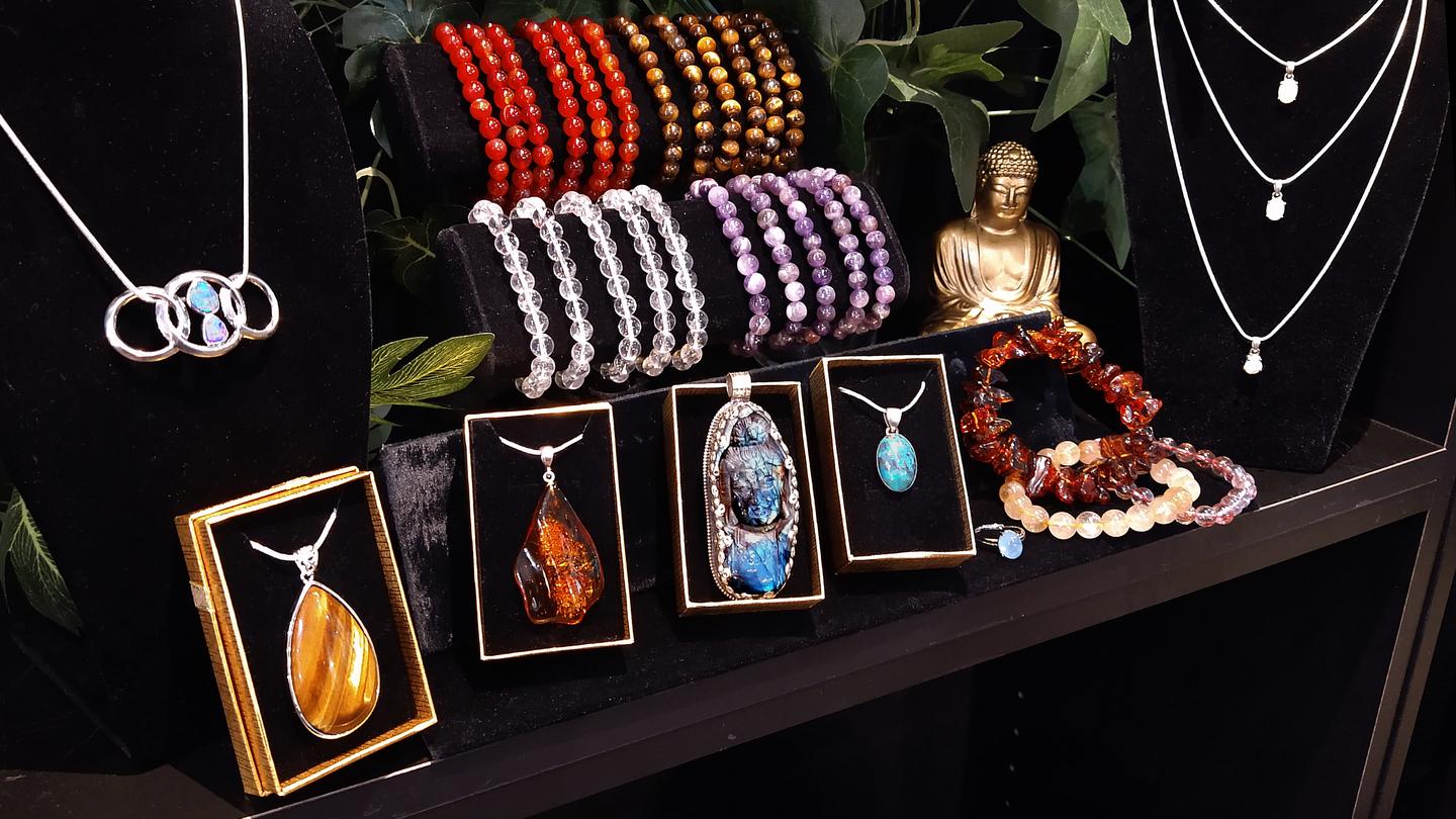 Various stone bracelets and necklaces